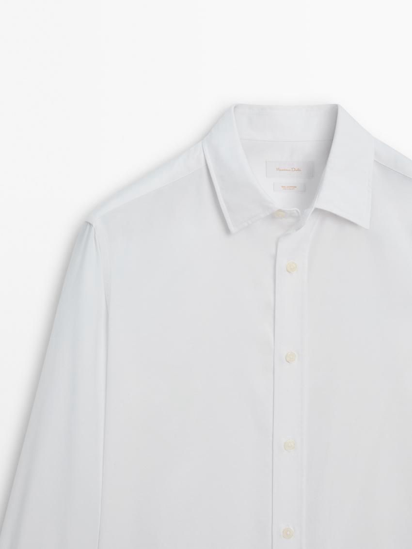 Massimo Dutti Cotton Slim Fit Twill Men Shirts White | US-TY8301476