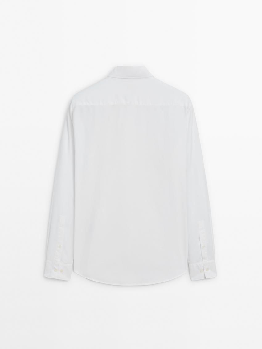 Massimo Dutti Cotton Slim Fit Twill Men Shirts White | US-TY8301476