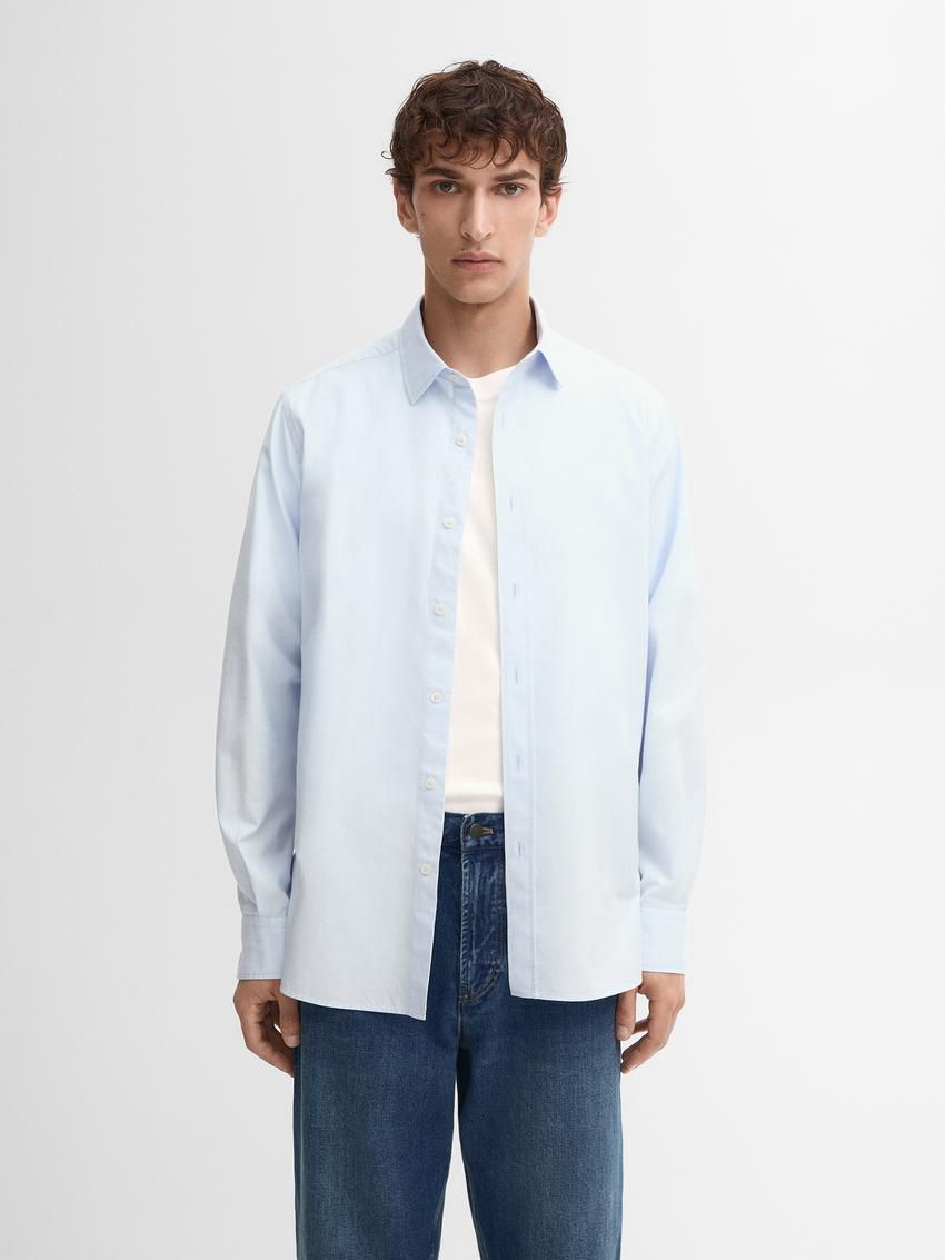 Massimo Dutti Cotton Slim Fit Twill Men Shirts Light Blue | US-MQ0346159