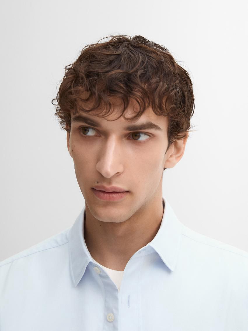 Massimo Dutti Cotton Slim Fit Twill Men Shirts Light Blue | US-MQ0346159