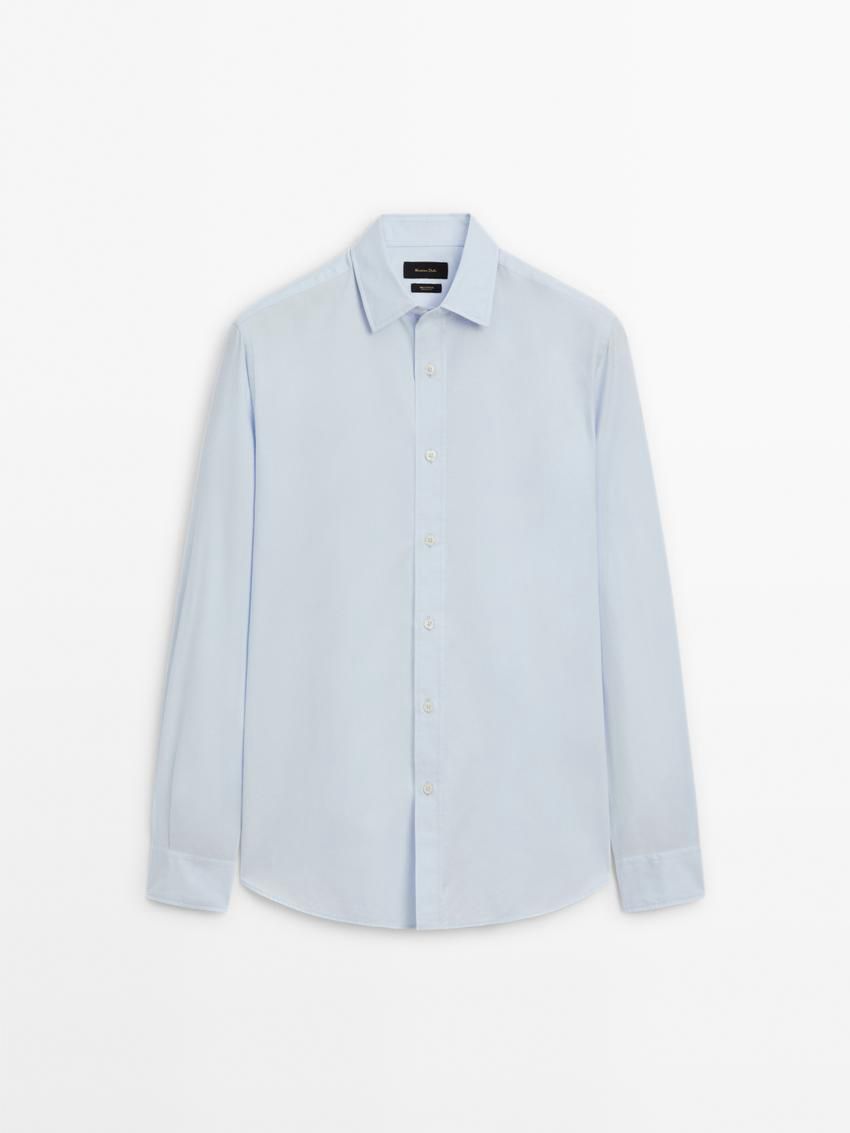 Massimo Dutti Cotton Slim Fit Twill Men Shirts Light Blue | US-MQ0346159