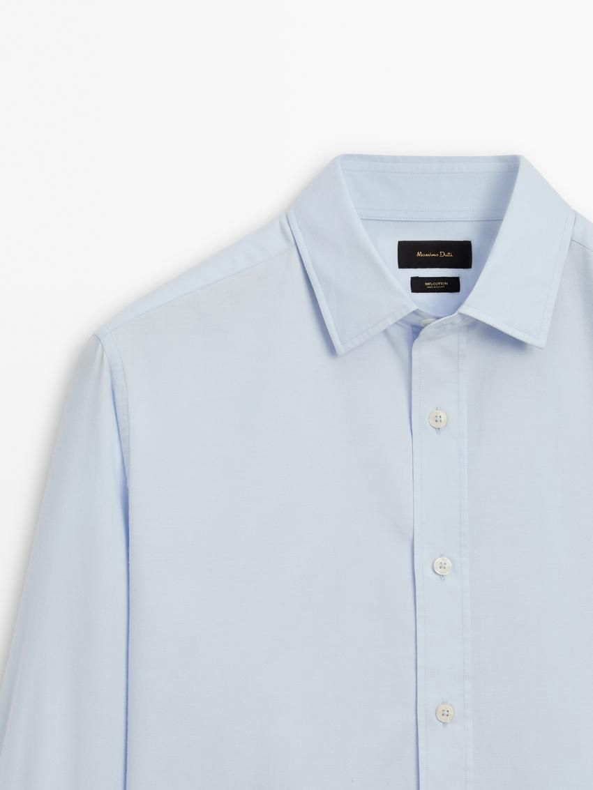 Massimo Dutti Cotton Slim Fit Twill Men Shirts Light Blue | US-MQ0346159