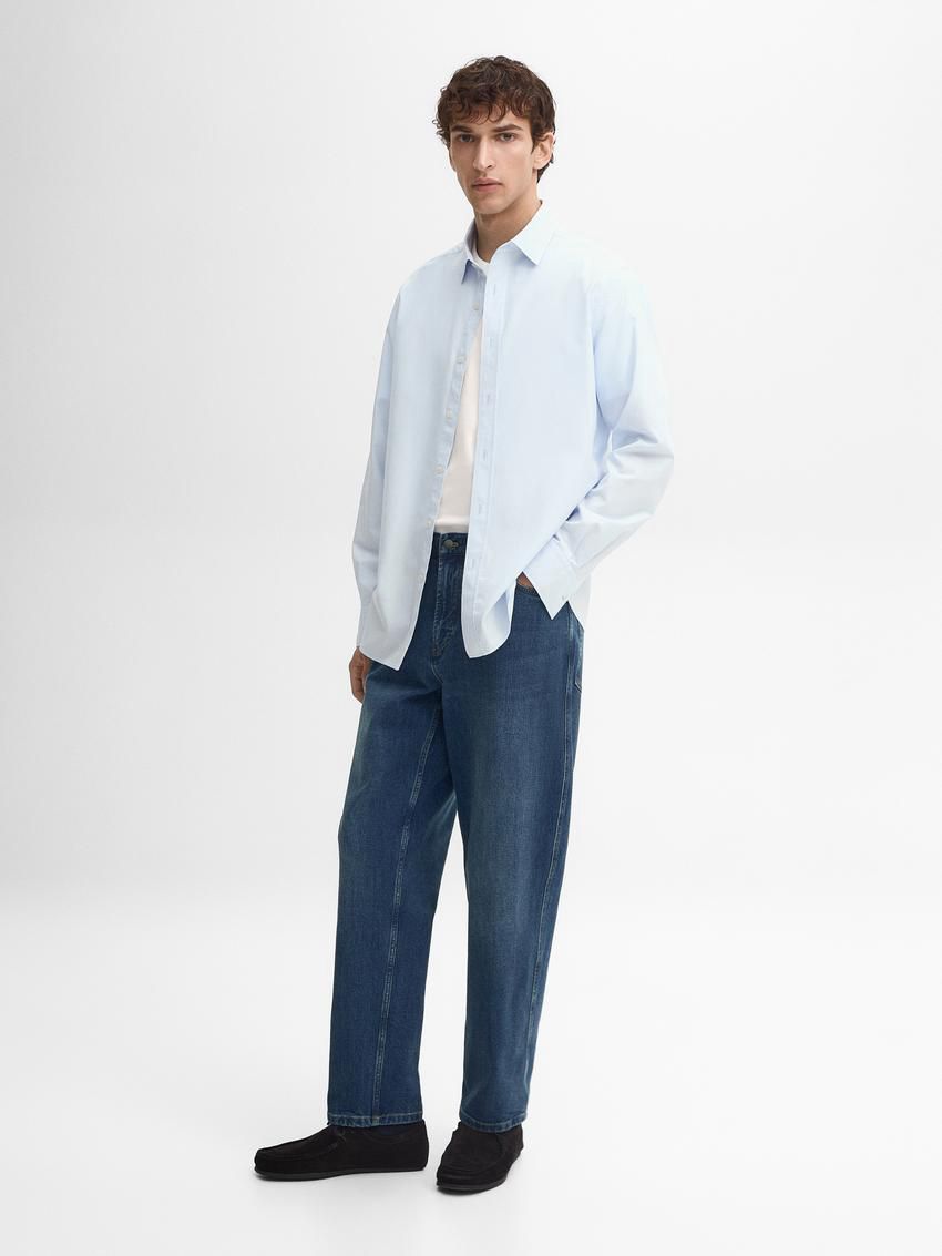 Massimo Dutti Cotton Slim Fit Twill Men Shirts Light Blue | US-MQ0346159