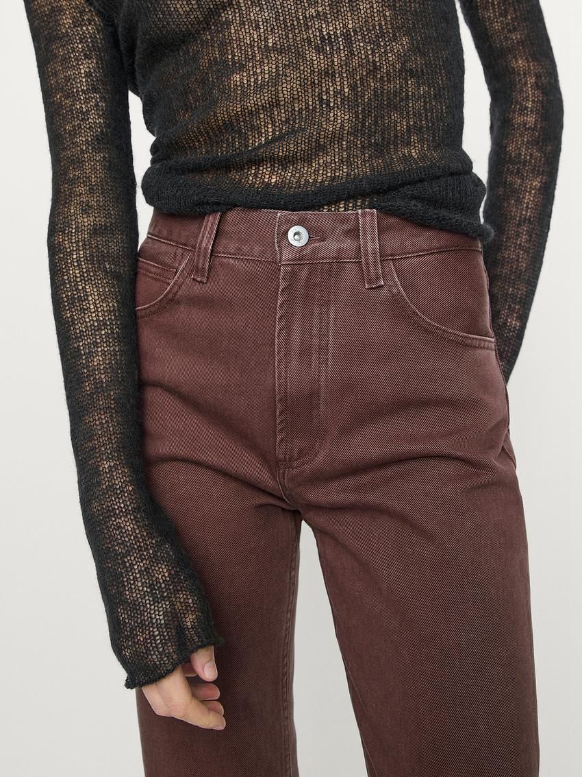Massimo Dutti Cotton Straight-leg Women Jeans Burgundy | US-PK6510349