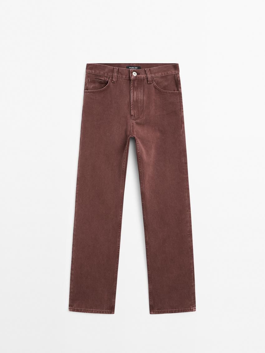 Massimo Dutti Cotton Straight-leg Women Jeans Burgundy | US-PK6510349