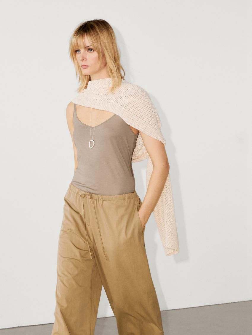 Massimo Dutti Cotton Strappy Women Top Brown Beige | US-VX1893645