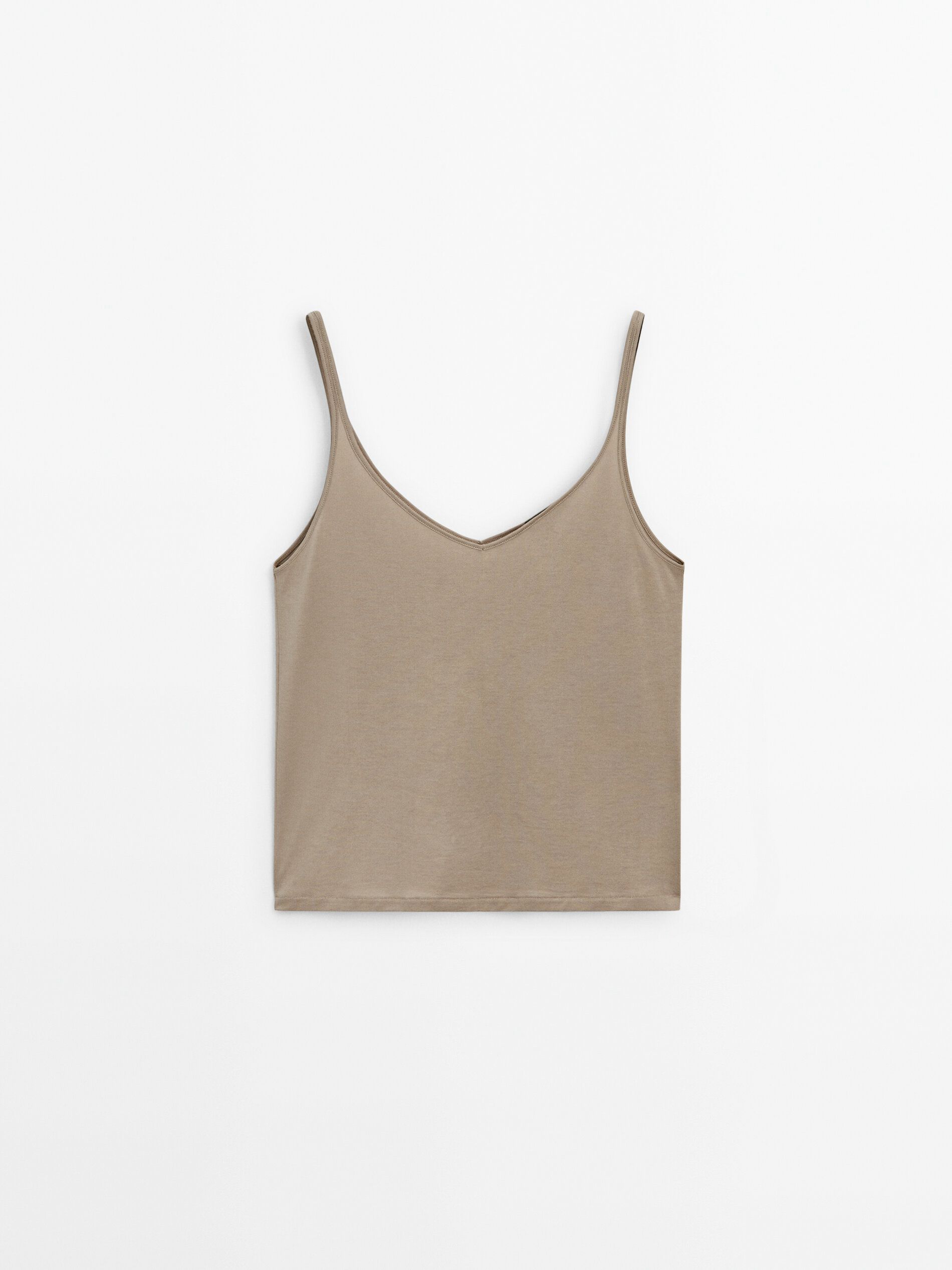 Massimo Dutti Cotton Strappy Women Top Brown Beige | US-VX1893645