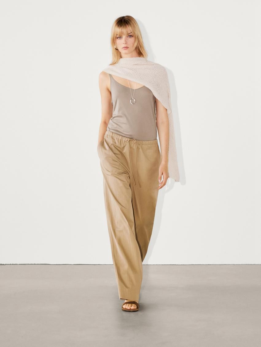 Massimo Dutti Cotton Strappy Women Top Brown Beige | US-VX1893645