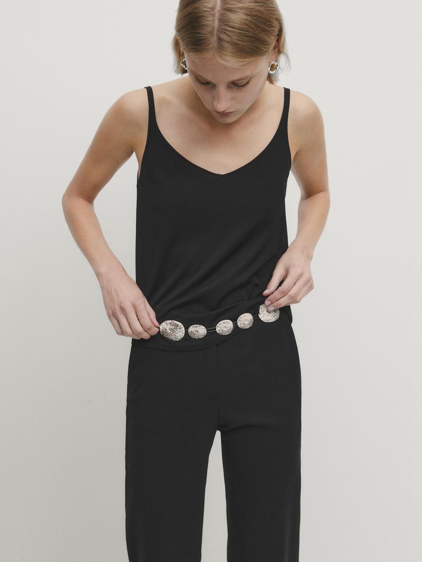 Massimo Dutti Cotton Strappy Women Top Black | US-ZT4835206