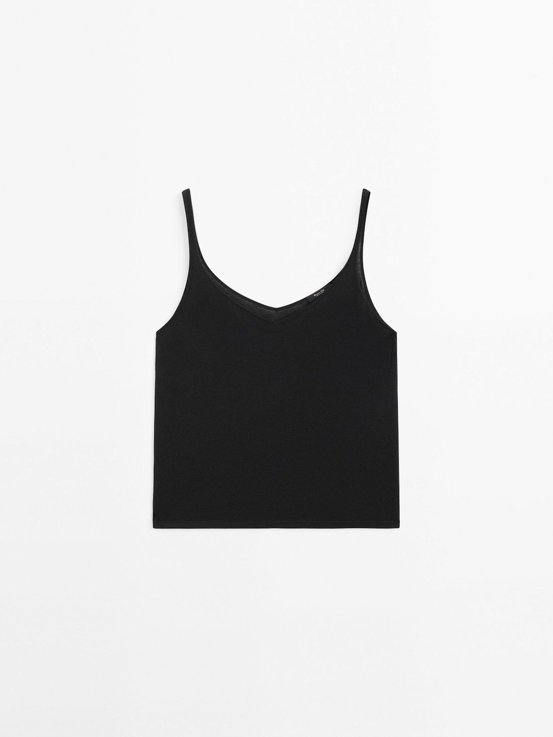 Massimo Dutti Cotton Strappy Women Top Black | US-ZT4835206