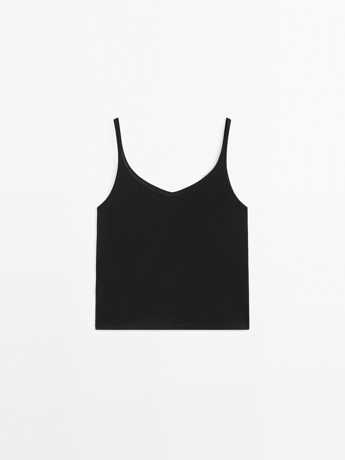 Massimo Dutti Cotton Strappy Women Top Black | US-ZT4835206
