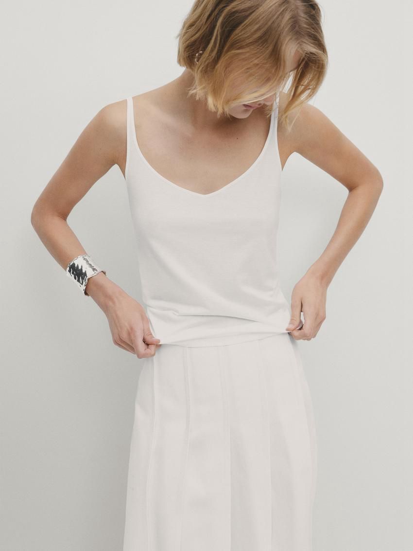 Massimo Dutti Cotton Strappy Women Top White | US-MJ3870694
