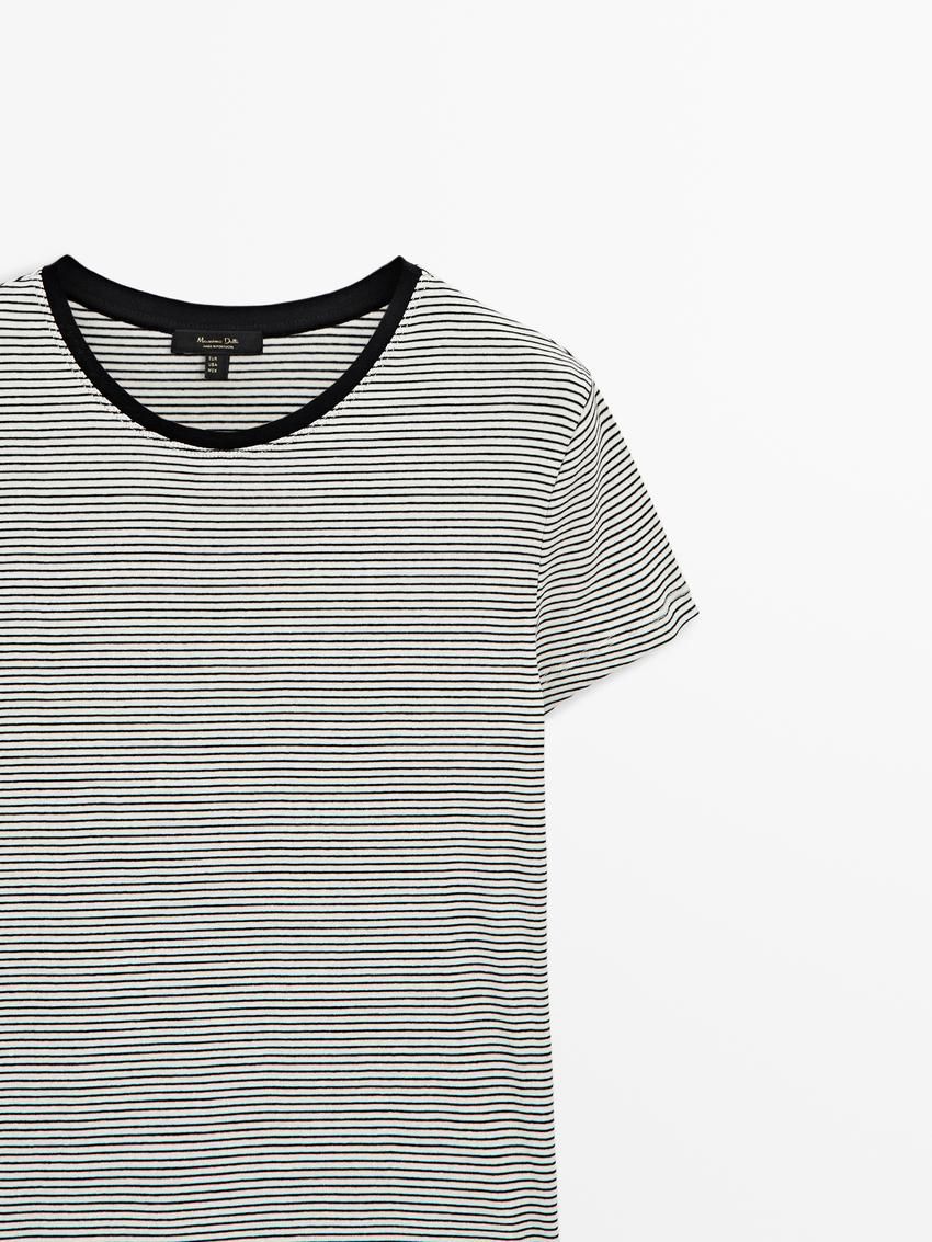 Massimo Dutti Cotton Stripe Women T-Shirt Black / White | US-DP8645093