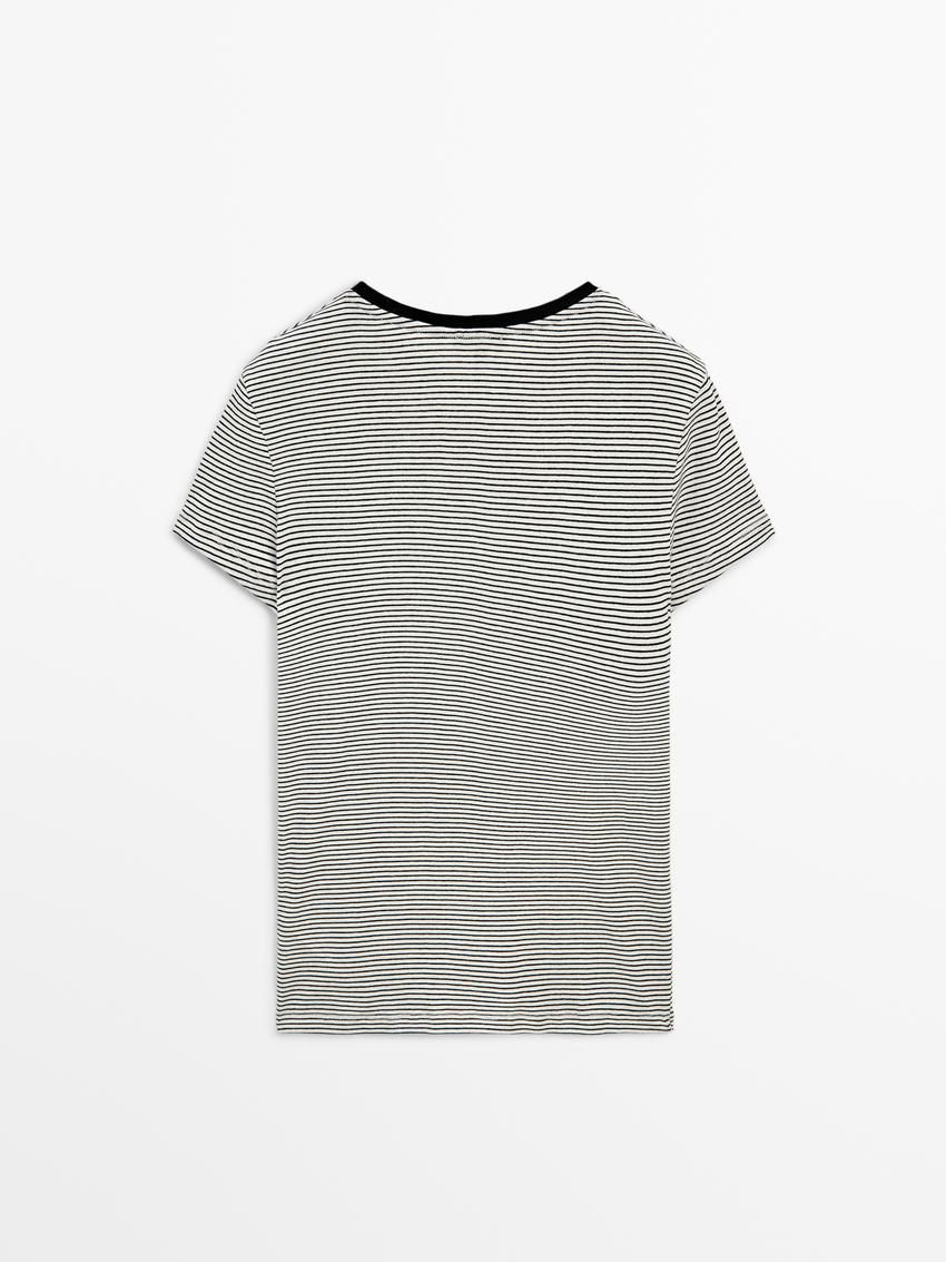 Massimo Dutti Cotton Stripe Women T-Shirt Black / White | US-DP8645093