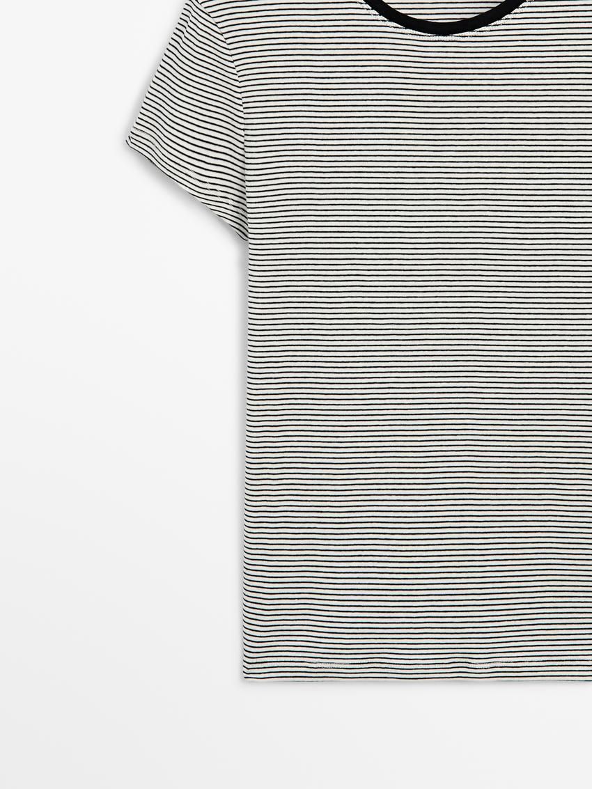 Massimo Dutti Cotton Stripe Women T-Shirt Black / White | US-DP8645093