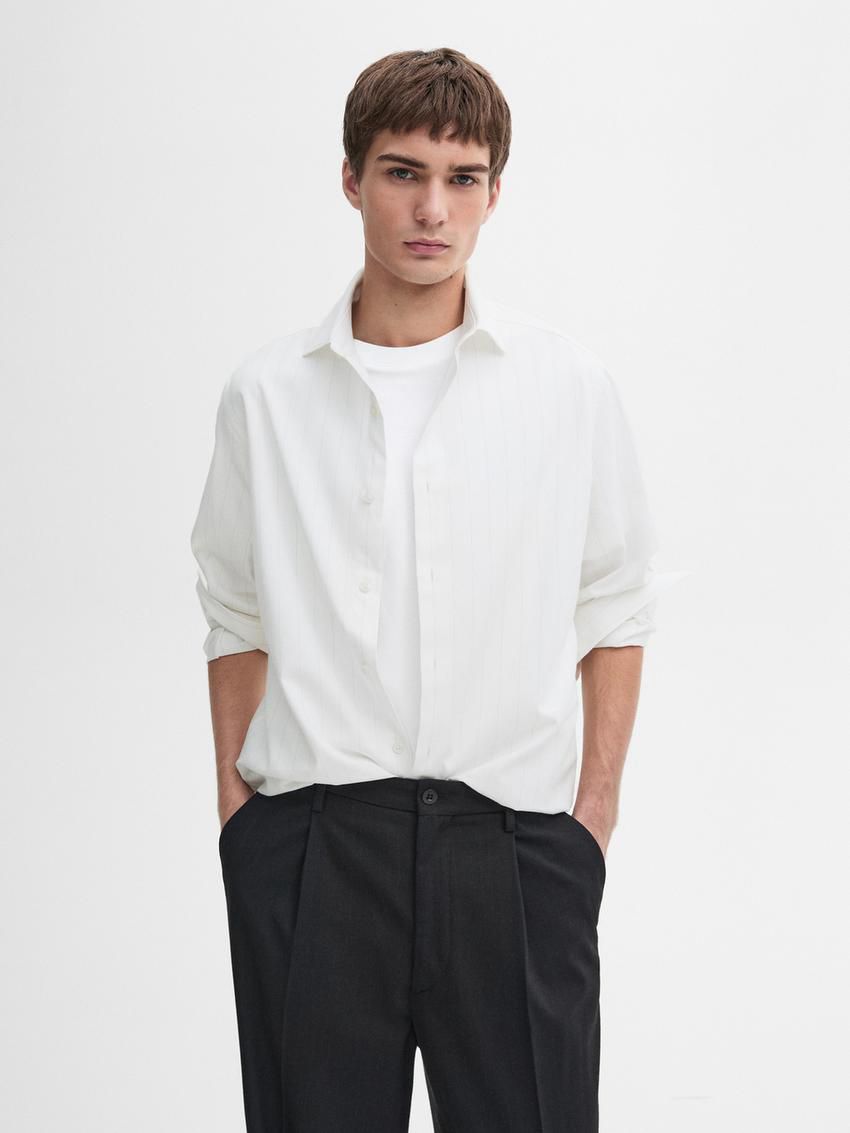 Massimo Dutti Cotton Striped Men Shirts White | US-EP3890617