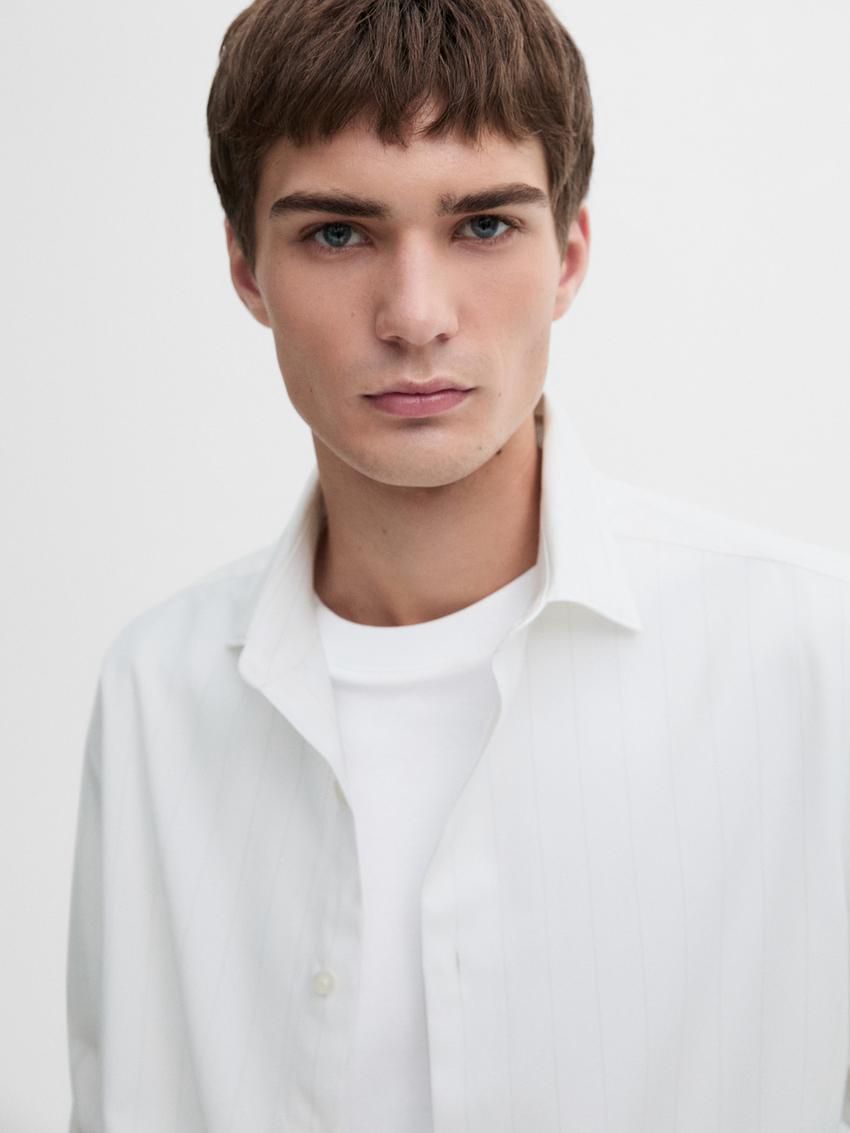Massimo Dutti Cotton Striped Men Shirts White | US-EP3890617