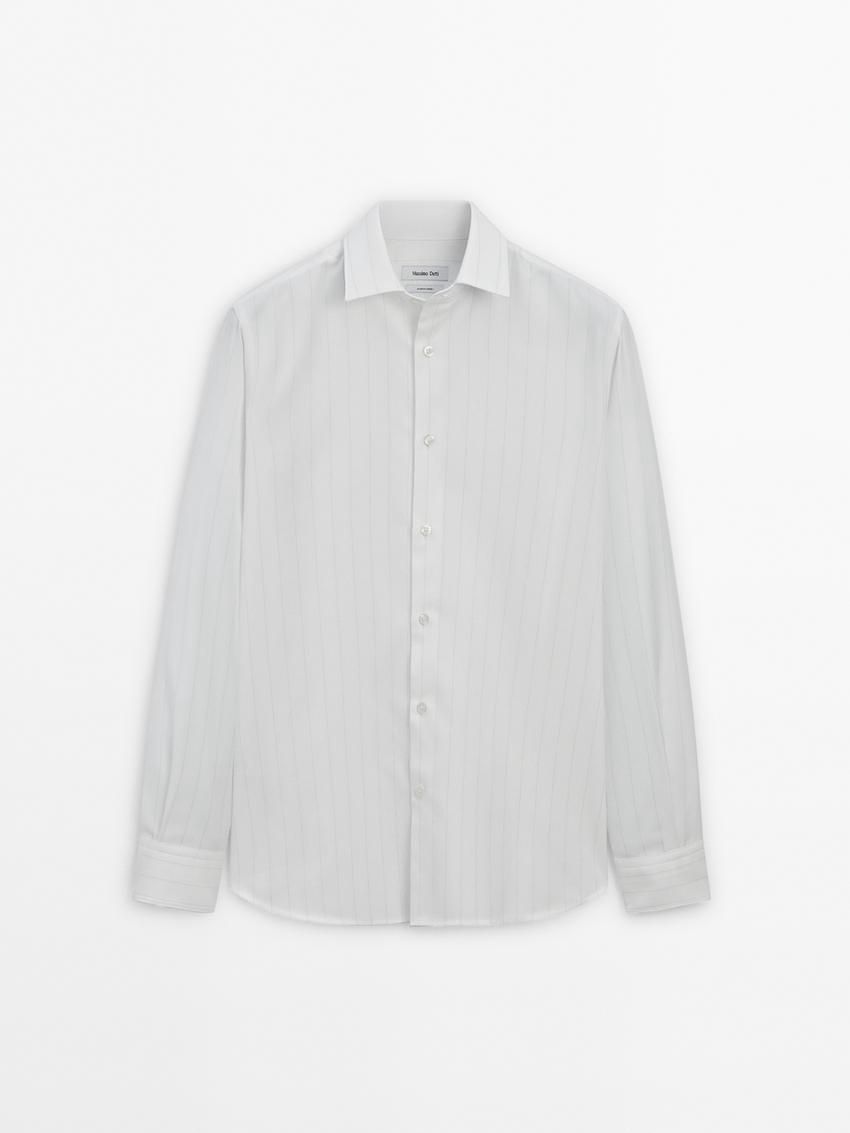 Massimo Dutti Cotton Striped Men Shirts White | US-EP3890617