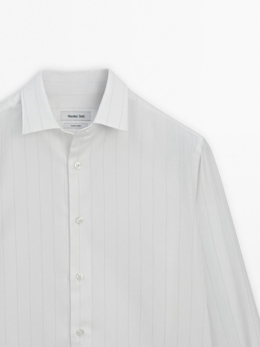 Massimo Dutti Cotton Striped Men Shirts White | US-EP3890617