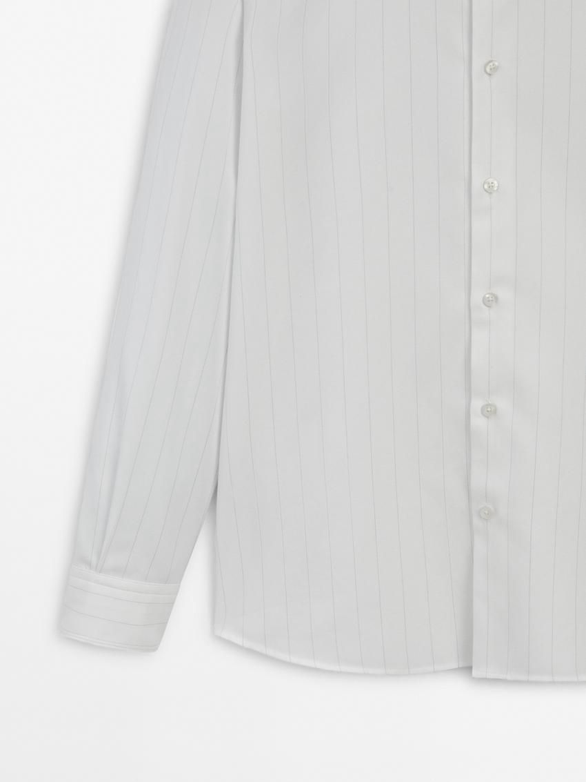 Massimo Dutti Cotton Striped Men Shirts White | US-EP3890617