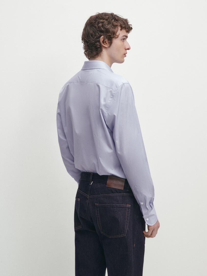 Massimo Dutti Cotton Striped Men Shirts Light Blue | US-LR4792015