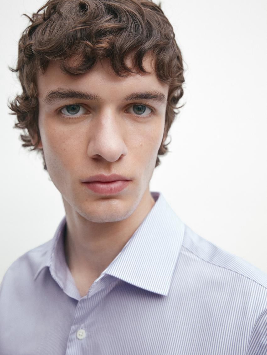 Massimo Dutti Cotton Striped Men Shirts Light Blue | US-LR4792015