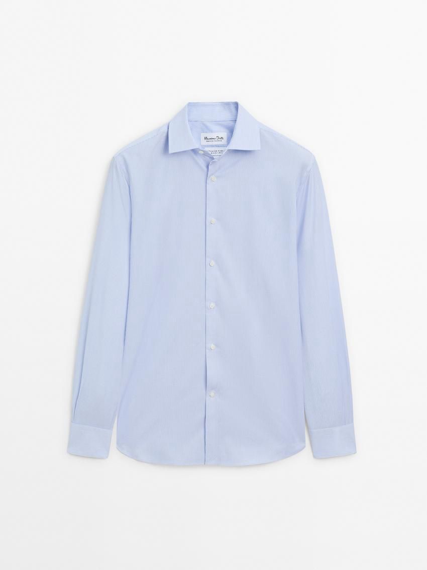 Massimo Dutti Cotton Striped Men Shirts Light Blue | US-LR4792015