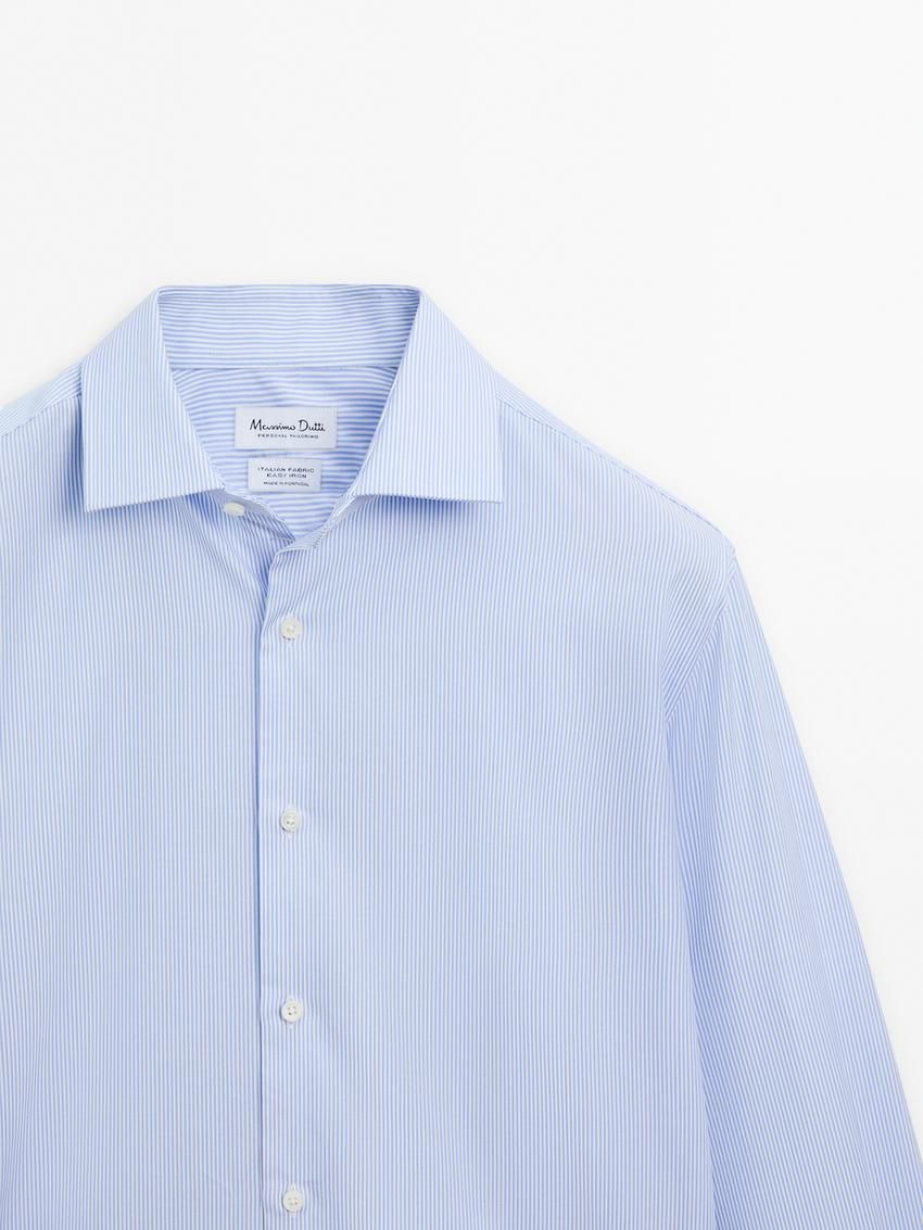 Massimo Dutti Cotton Striped Men Shirts Light Blue | US-LR4792015