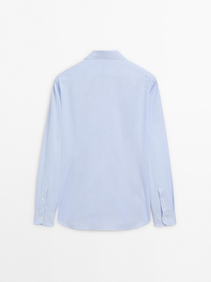 Massimo Dutti Cotton Striped Men Shirts Light Blue | US-LR4792015