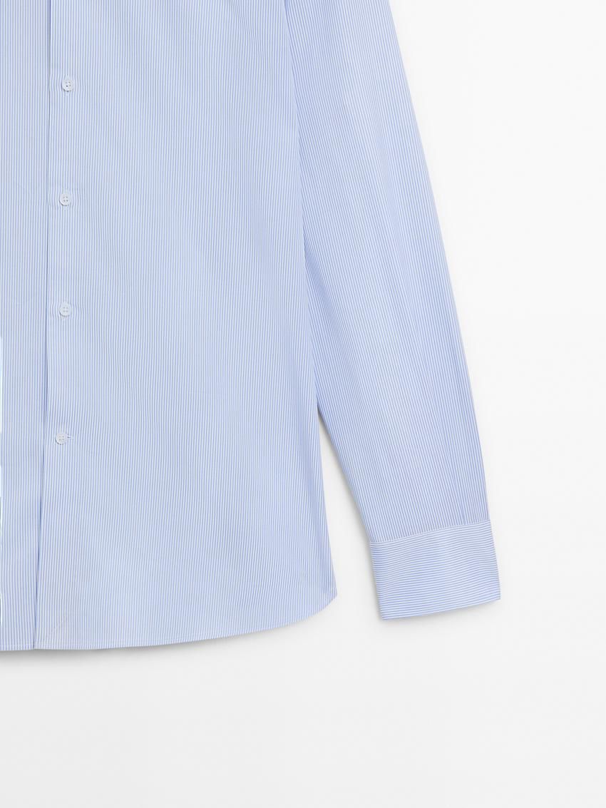 Massimo Dutti Cotton Striped Men Shirts Light Blue | US-LR4792015