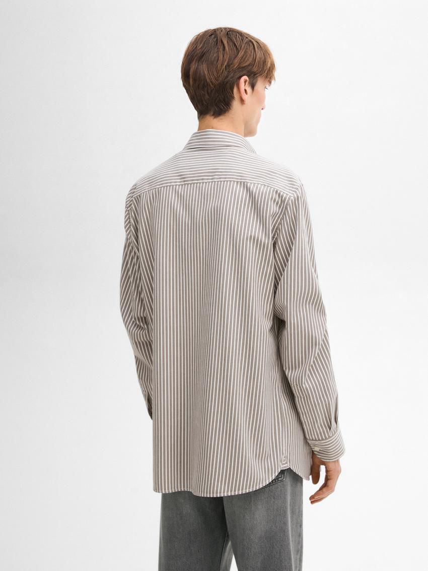 Massimo Dutti Cotton Striped Men Shirts Grey / White | US-SY4503971