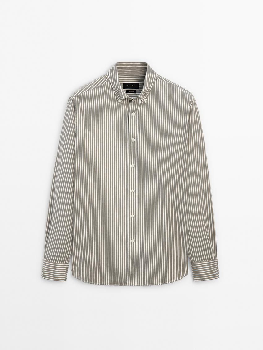 Massimo Dutti Cotton Striped Men Shirts Grey / White | US-SY4503971