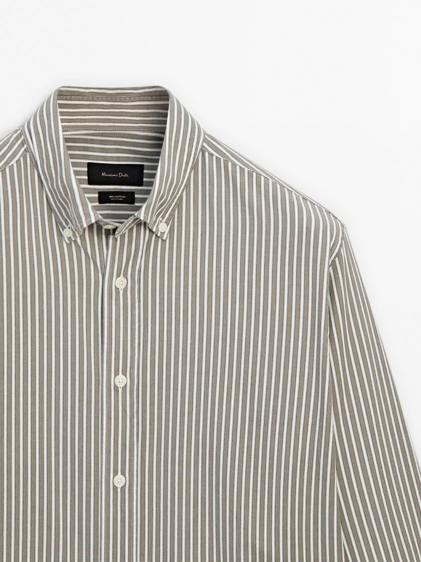 Massimo Dutti Cotton Striped Men Shirts Grey / White | US-SY4503971