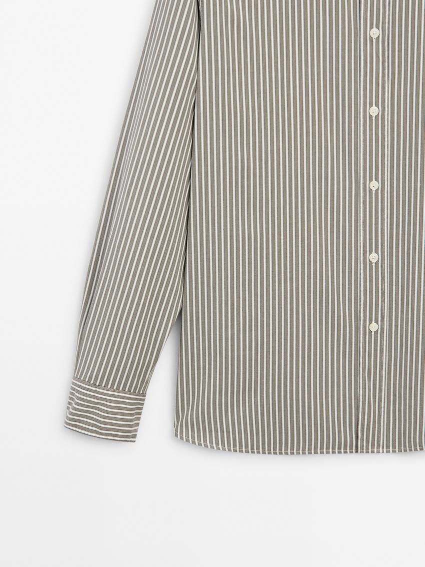 Massimo Dutti Cotton Striped Men Shirts Grey / White | US-SY4503971