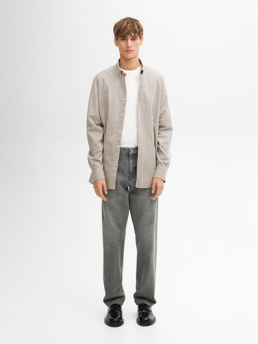 Massimo Dutti Cotton Striped Men Shirts Grey / White | US-SY4503971
