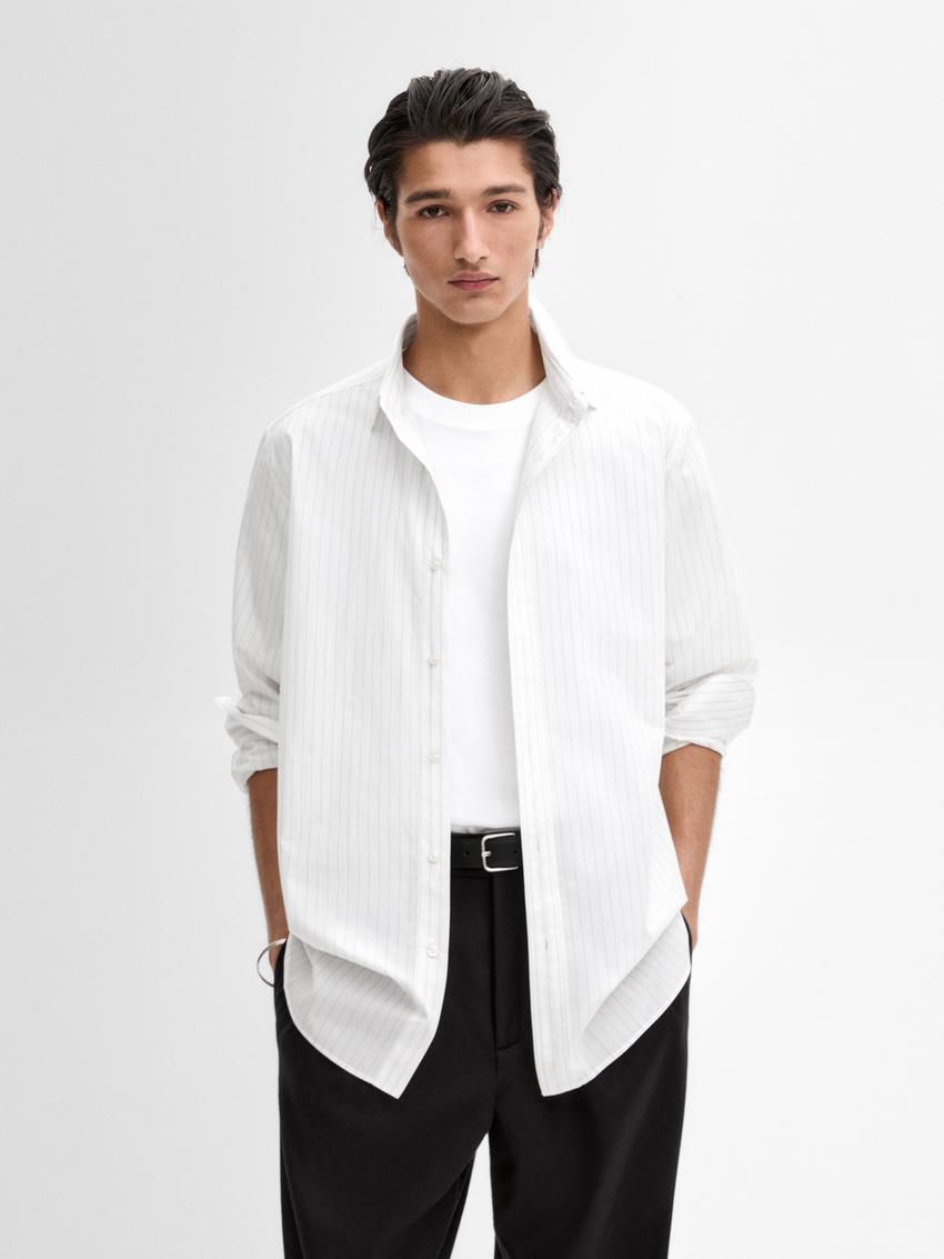 Massimo Dutti Cotton Striped Men Shirts White | US-FB7309841
