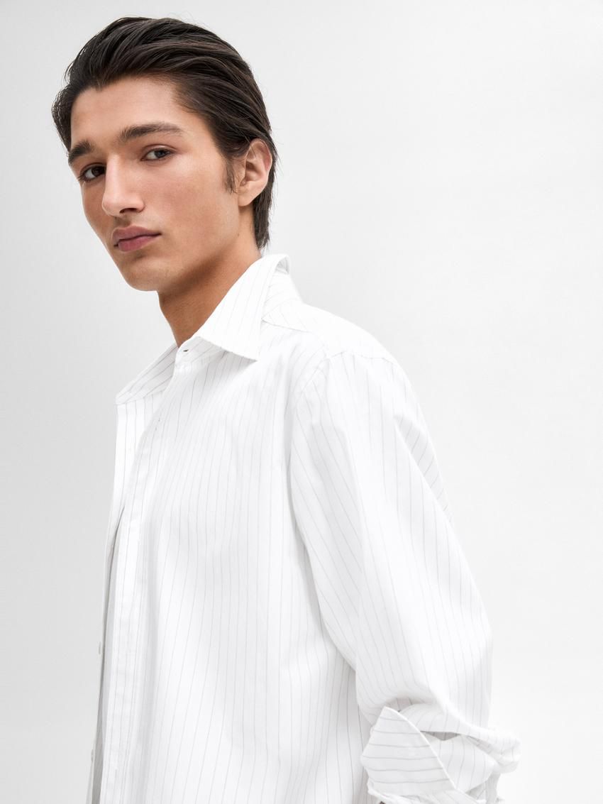 Massimo Dutti Cotton Striped Men Shirts White | US-FB7309841