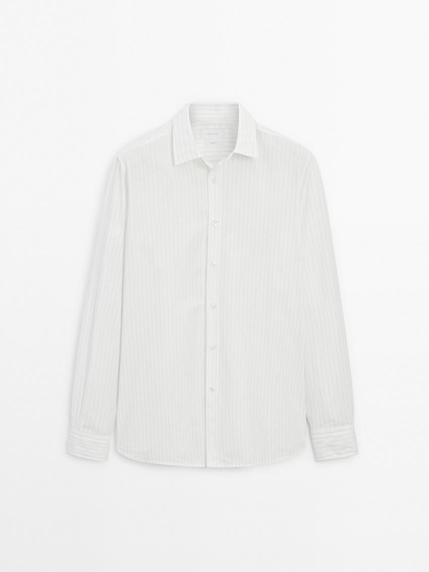 Massimo Dutti Cotton Striped Men Shirts White | US-FB7309841