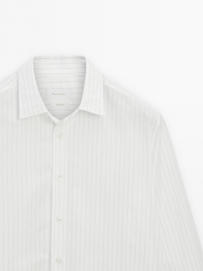 Massimo Dutti Cotton Striped Men Shirts White | US-FB7309841