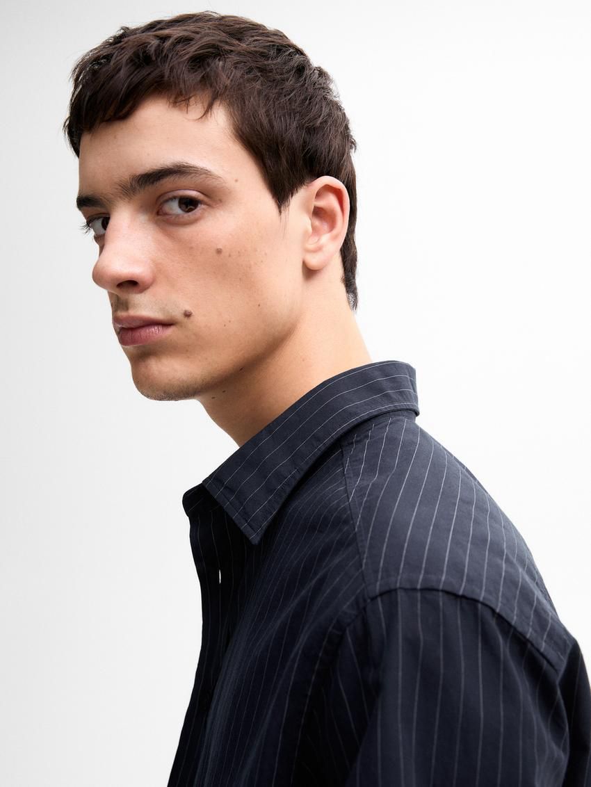 Massimo Dutti Cotton Striped Men Shirts Navy | US-FQ1234890