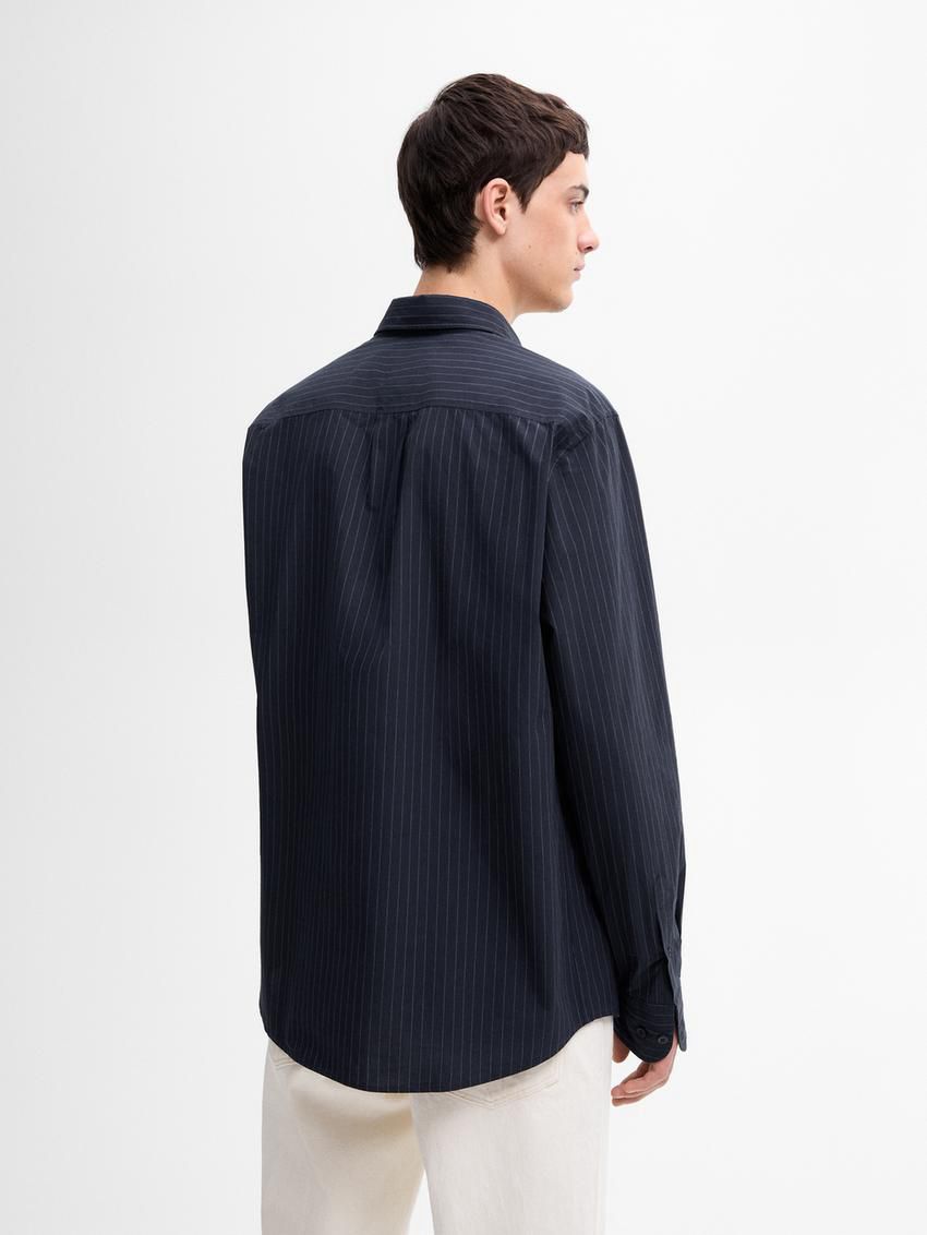 Massimo Dutti Cotton Striped Men Shirts Navy | US-FQ1234890