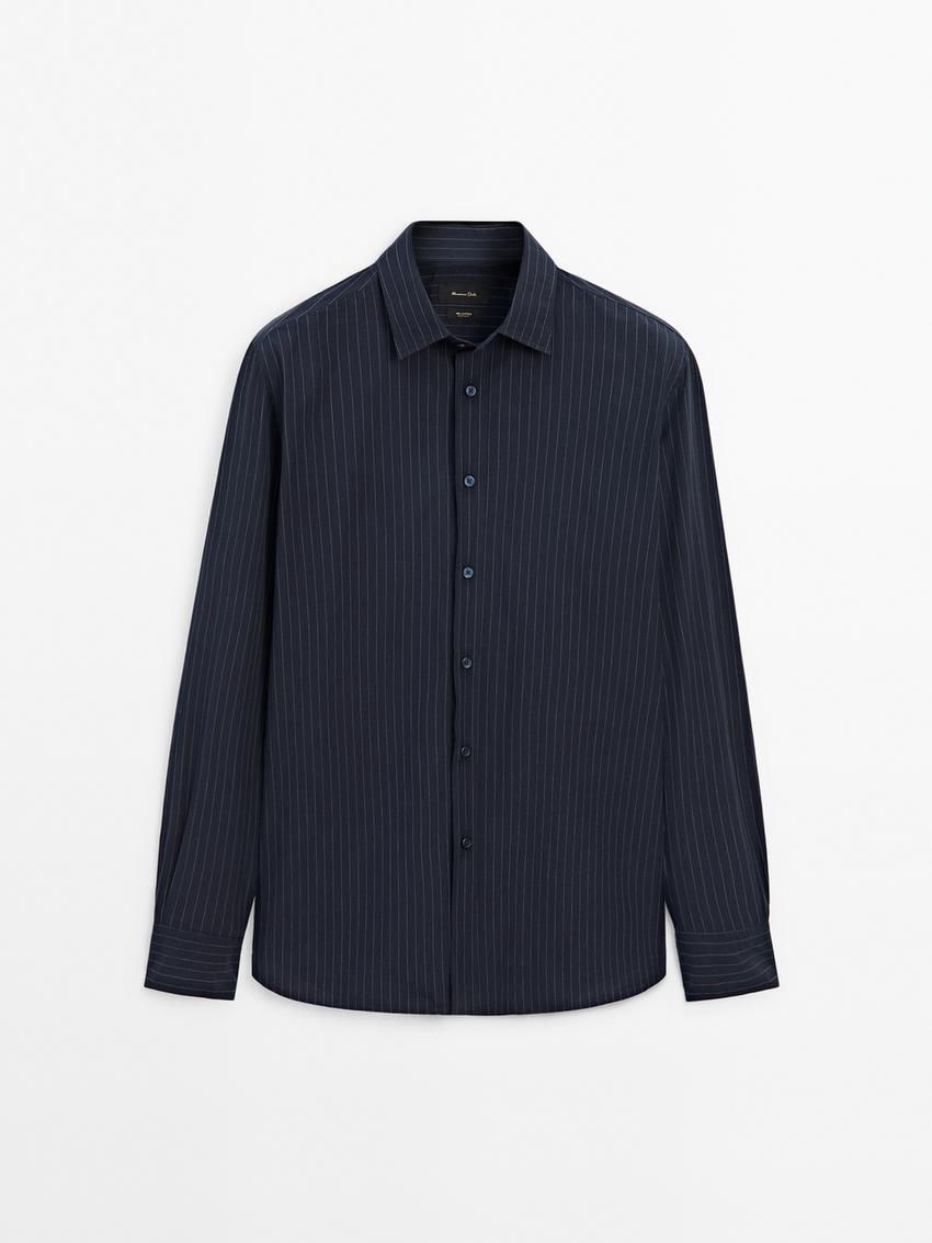 Massimo Dutti Cotton Striped Men Shirts Navy | US-FQ1234890