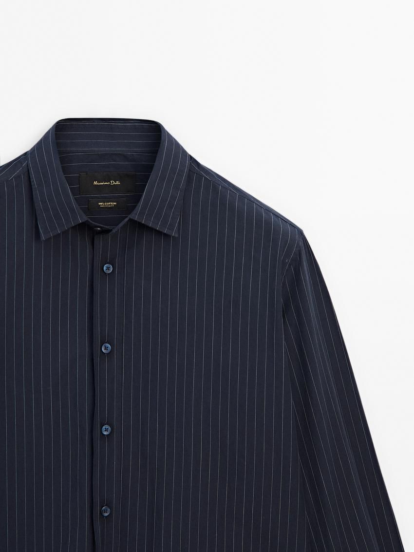 Massimo Dutti Cotton Striped Men Shirts Navy | US-FQ1234890