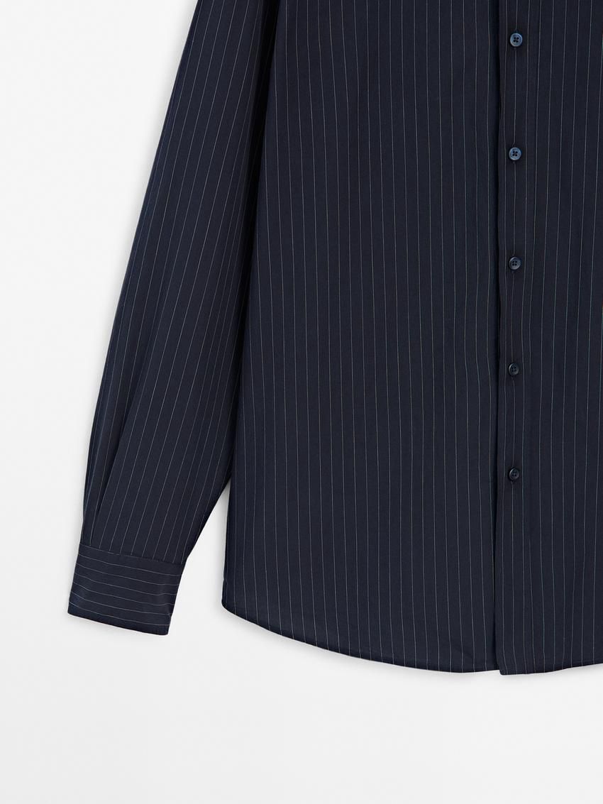 Massimo Dutti Cotton Striped Men Shirts Navy | US-FQ1234890