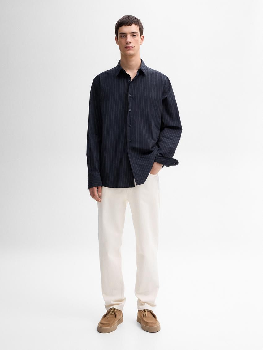 Massimo Dutti Cotton Striped Men Shirts Navy | US-FQ1234890