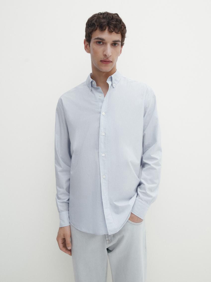 Massimo Dutti Cotton Striped Men Shirts Light Blue | US-EF3426570