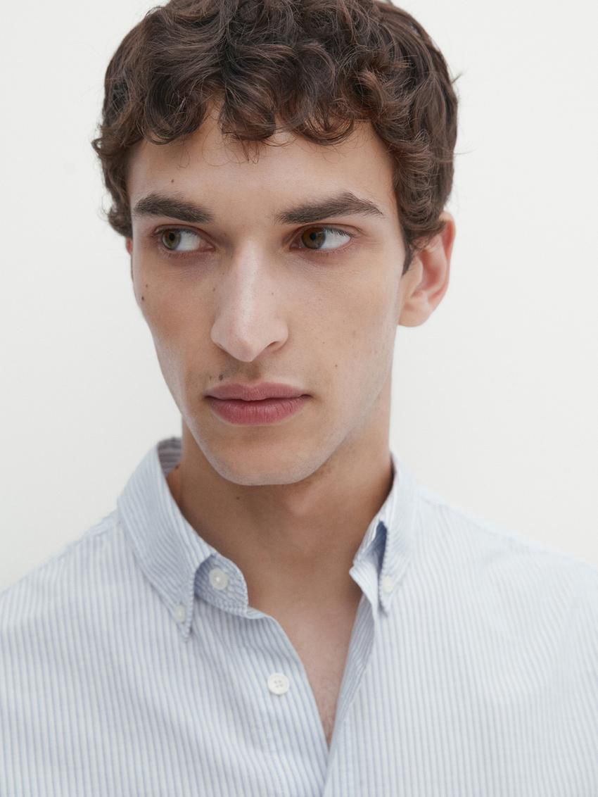 Massimo Dutti Cotton Striped Men Shirts Light Blue | US-EF3426570
