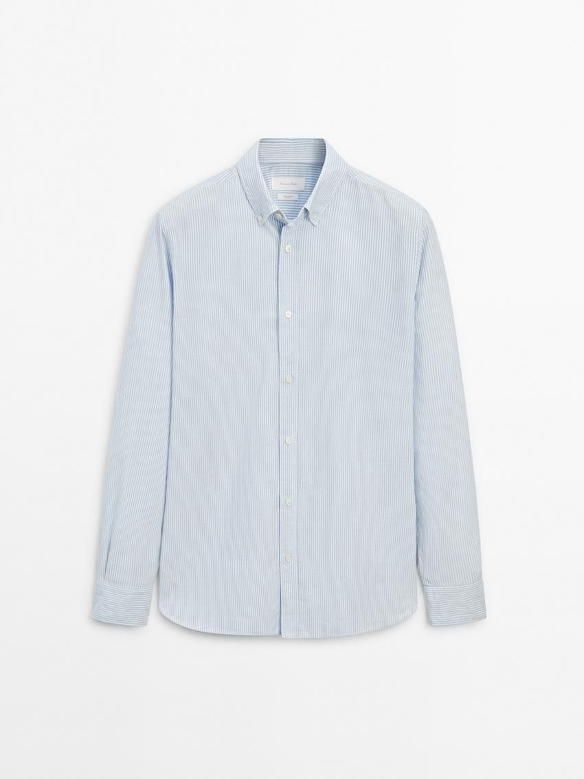 Massimo Dutti Cotton Striped Men Shirts Light Blue | US-EF3426570