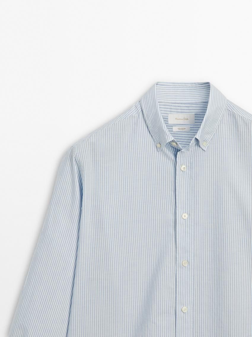 Massimo Dutti Cotton Striped Men Shirts Light Blue | US-EF3426570