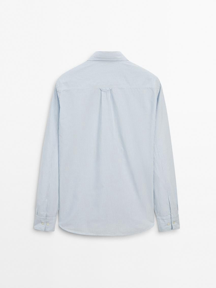 Massimo Dutti Cotton Striped Men Shirts Light Blue | US-EF3426570